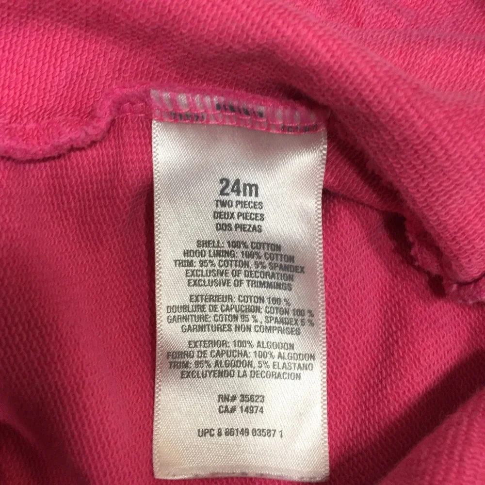 Carters Kids Pink Floral Embroidered Zip Up Hoodie Sweatshirt‎ 24 Months